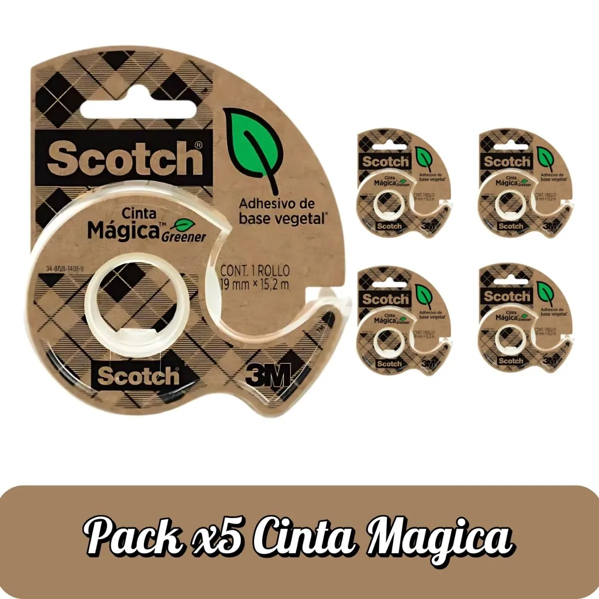 MARCA - Pack X5 Cinta Scotch Mágica Greener 19Mm X  15.2M
