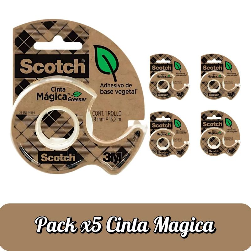 MARCA - Pack X5 Cinta Scotch Mágica Greener 19Mm X  15.2M