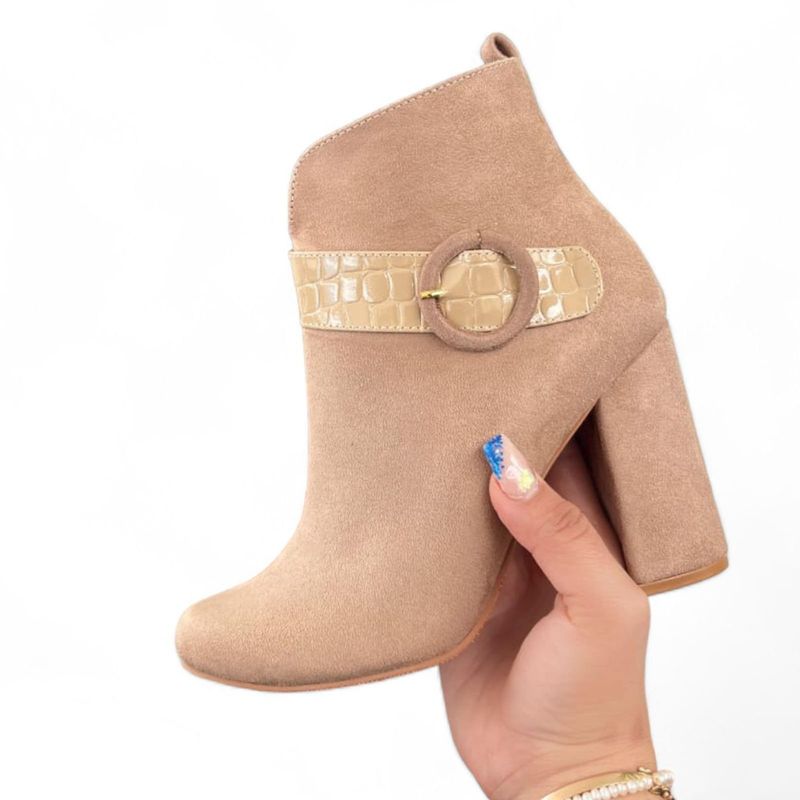 GENERICO - Botin Mujer Yomar Casual Gamuza Anillo Taco 9 1036L-70 Color Beige