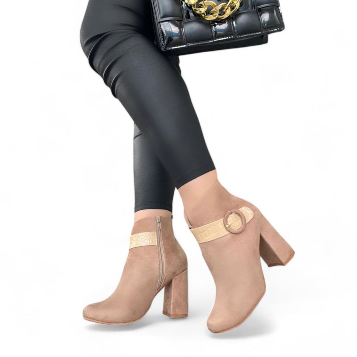 GENERICO - Botin Mujer Yomar Casual Gamuza Anillo Taco 9 1036L-70 Color Beige