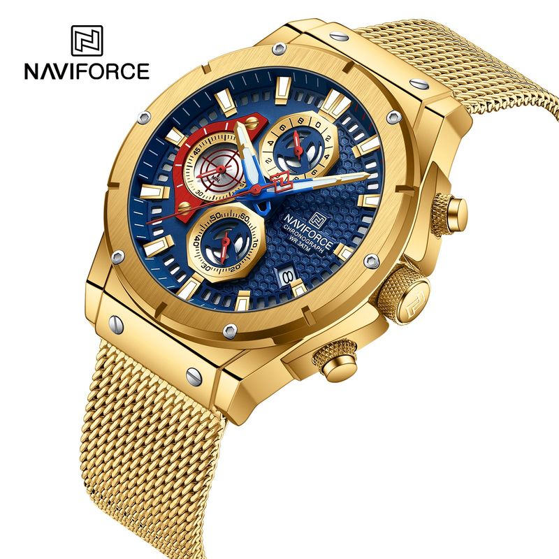 NAVIFORCE - Reloj Naviforce 8027S Dorado Fondo Azul Para caballero