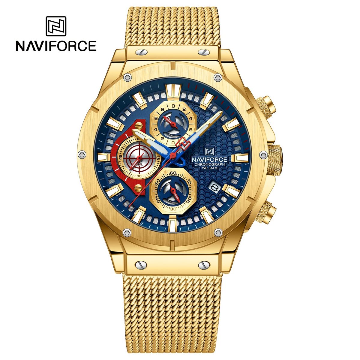 NAVIFORCE - Reloj Naviforce 8027S Dorado Fondo Azul Para caballero