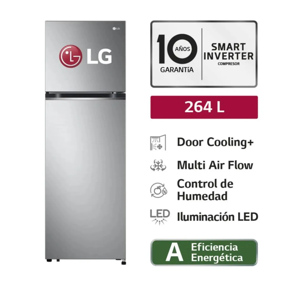 LG - Refrigeradora LG 264L Door Cooling Top Freezer GT26BPP Plateada