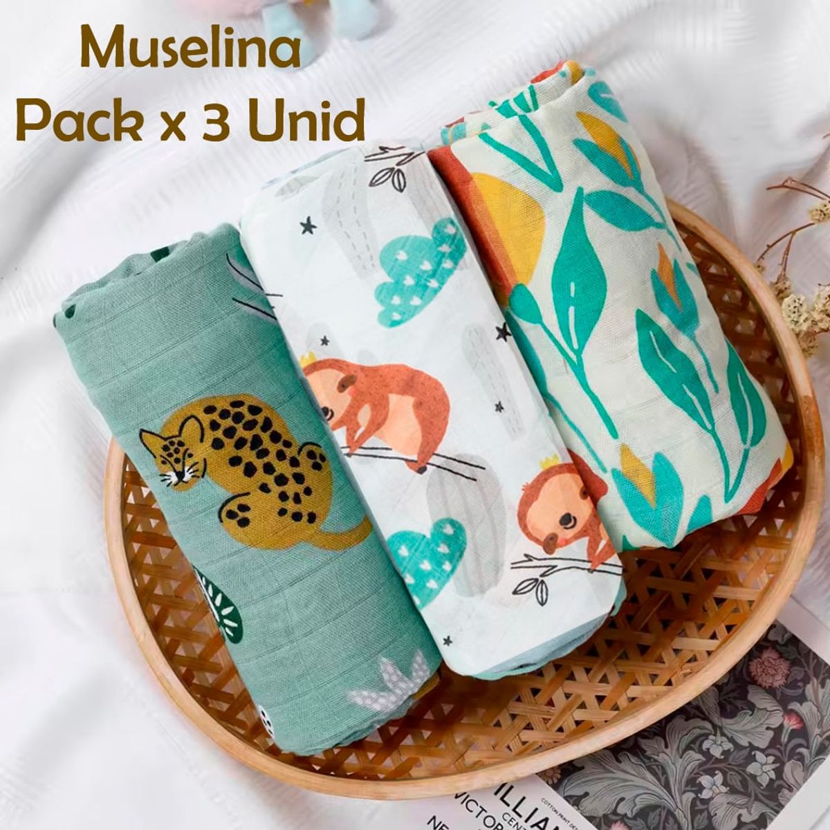 GENERICO - Manta Muselina para Bebé Algodón y Bambú Pack x  3 Unidades