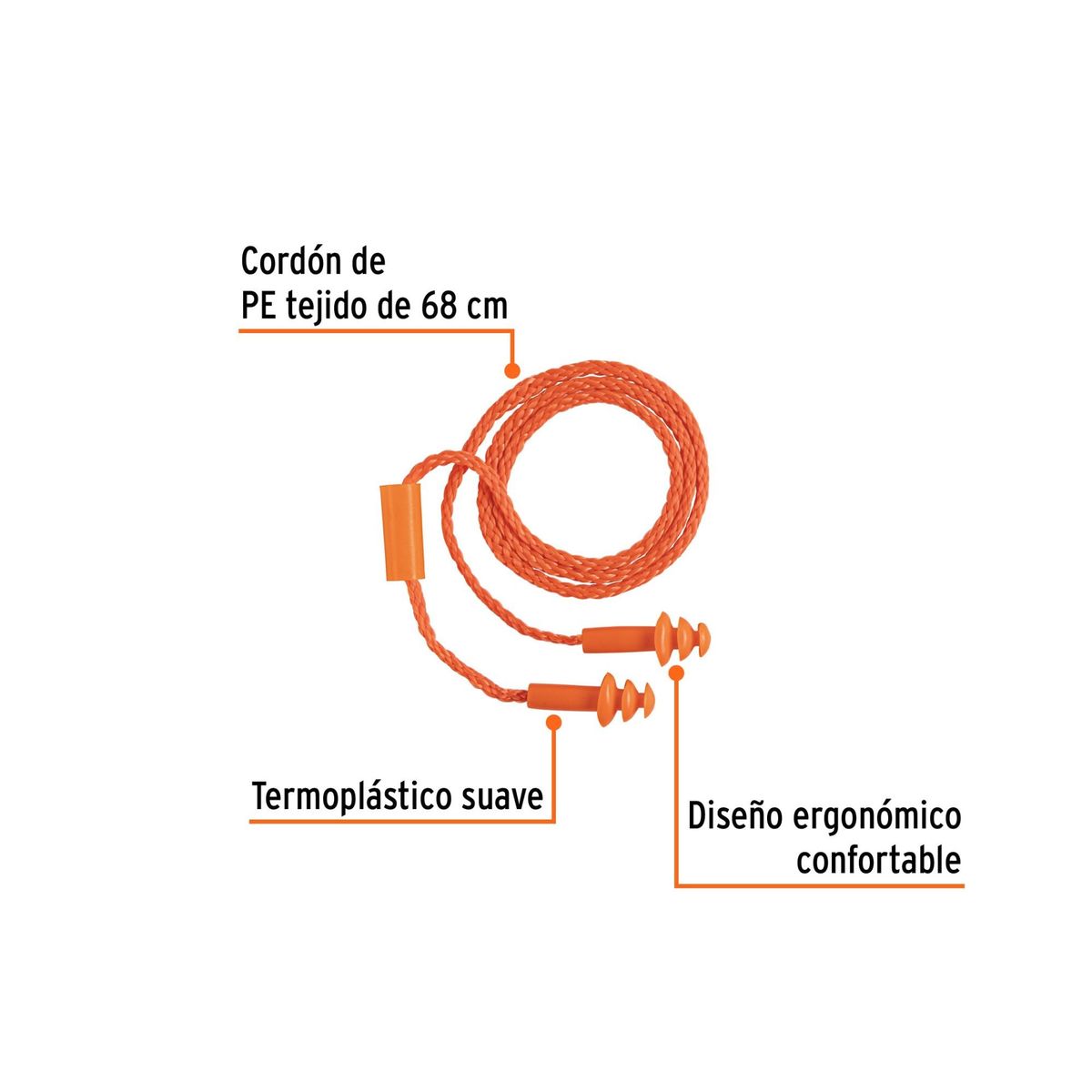 TRUPER - 25 Tapones auditivos reutilizable triple barrera con cordón