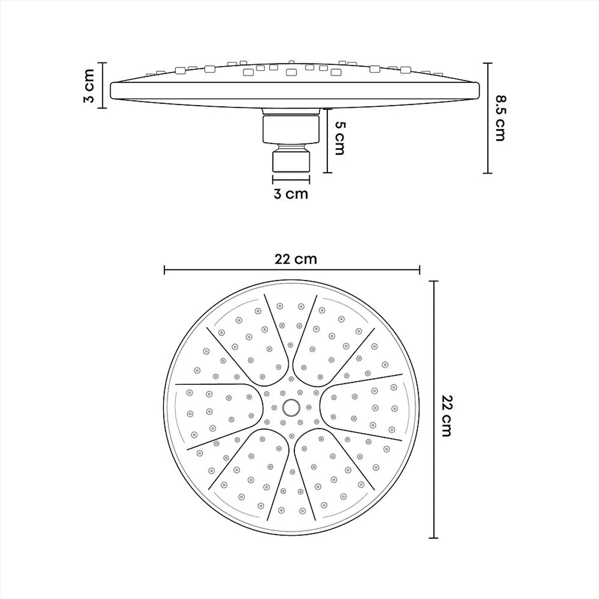 GENERICO - Ducha Redonda Abs 22cm + Brazo 40 Cm acero inoxidable