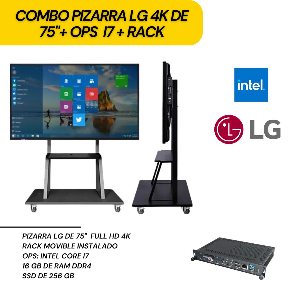 LG - PIZARRA INTERACTIVA LG DE 75 4K + OPS INTEL CORE I7 + RACK MOVIBLE