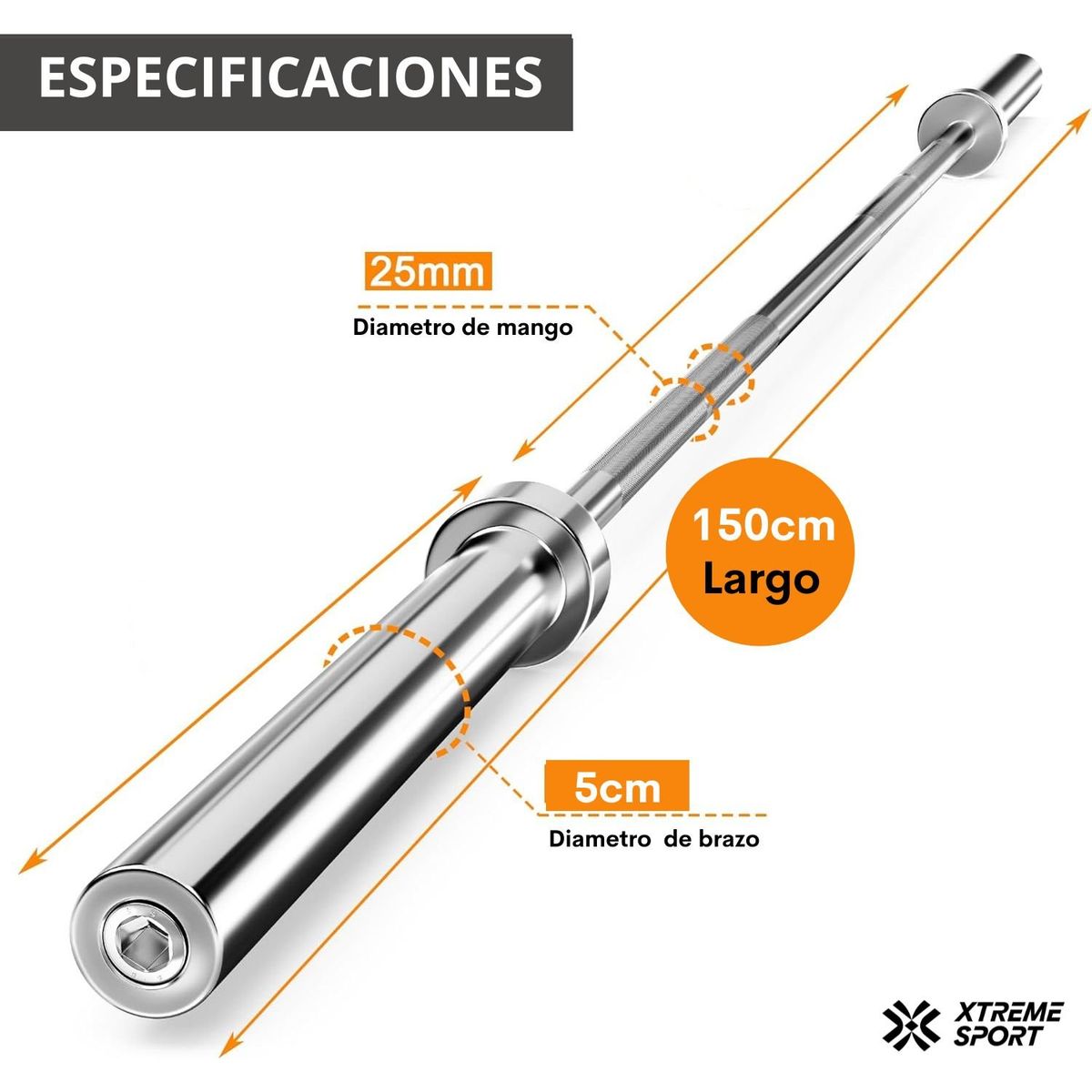 XTREME SPORT - Barra Olímpica Recta de 150 cm + Seguros