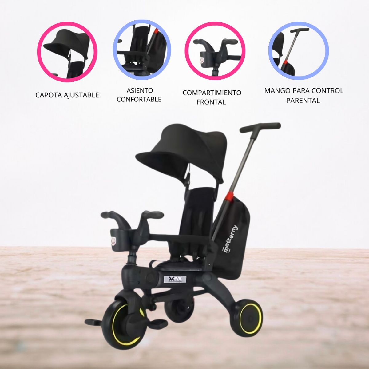 MAX - Triciclo Guiador Plegable para Niños «MAX» Black