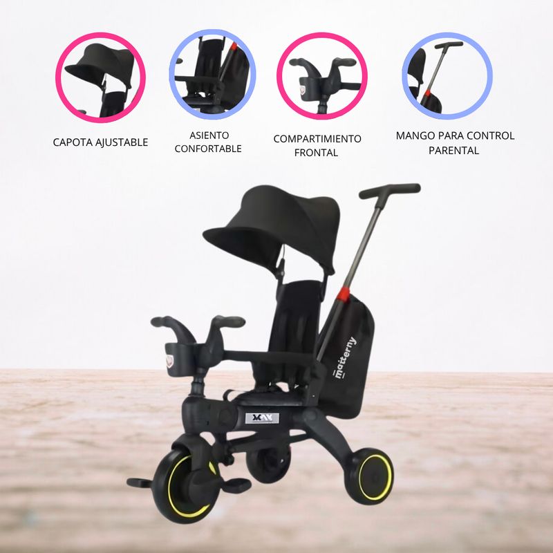 MAX - Triciclo Guiador Plegable para Niños «MAX» Black