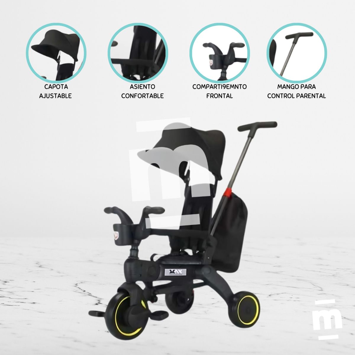 MAX - Triciclo Guiador Plegable para Niños «MAX» Black