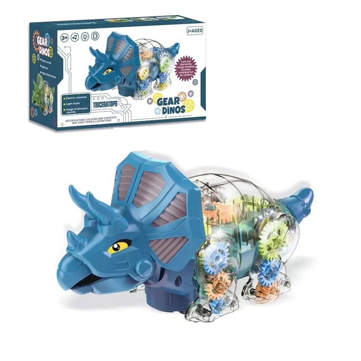GENERICO - Triceratops Musical con Engranajes de Colores y Luces