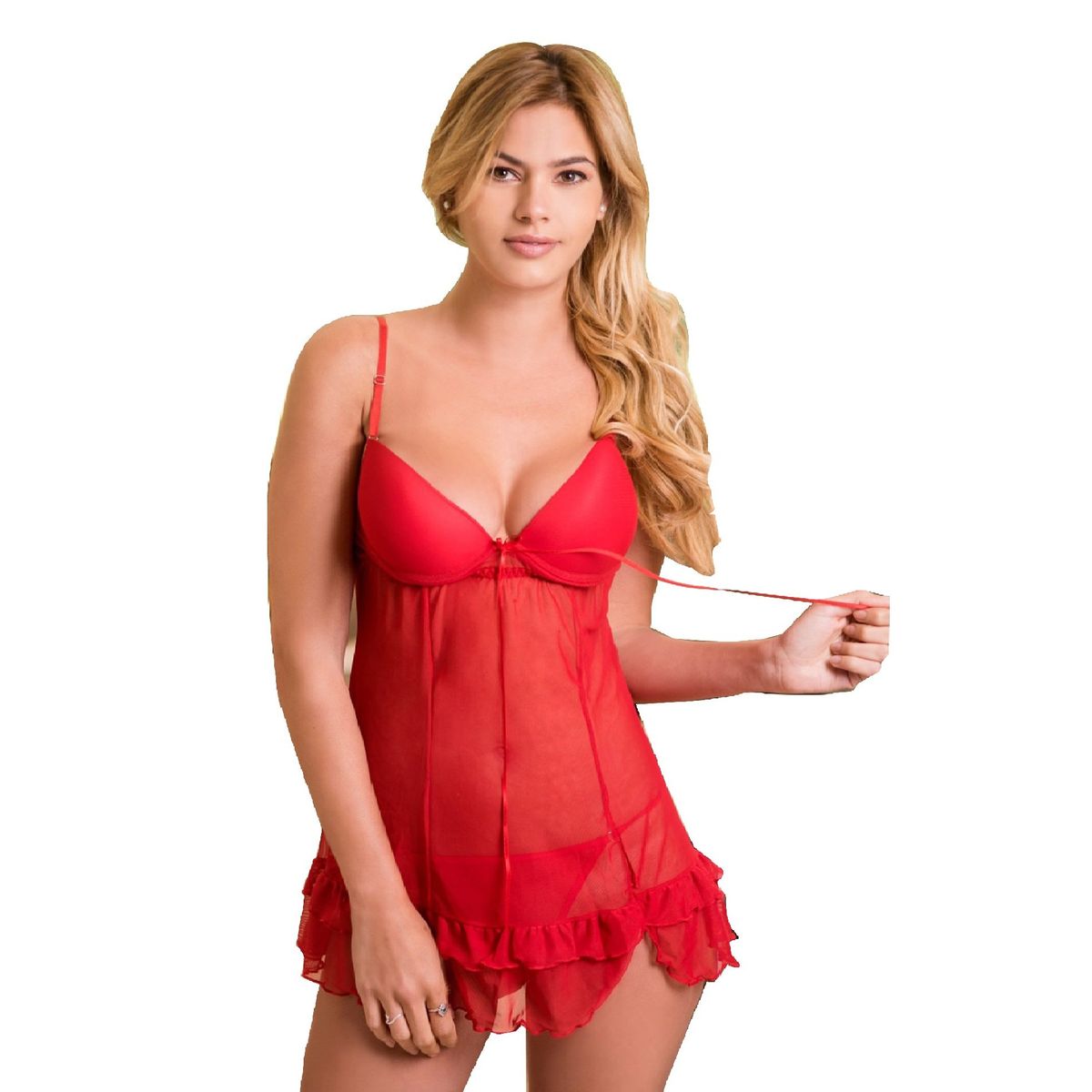 VARIOS - Babydoll negrorojo tipo vestido incluye hilo