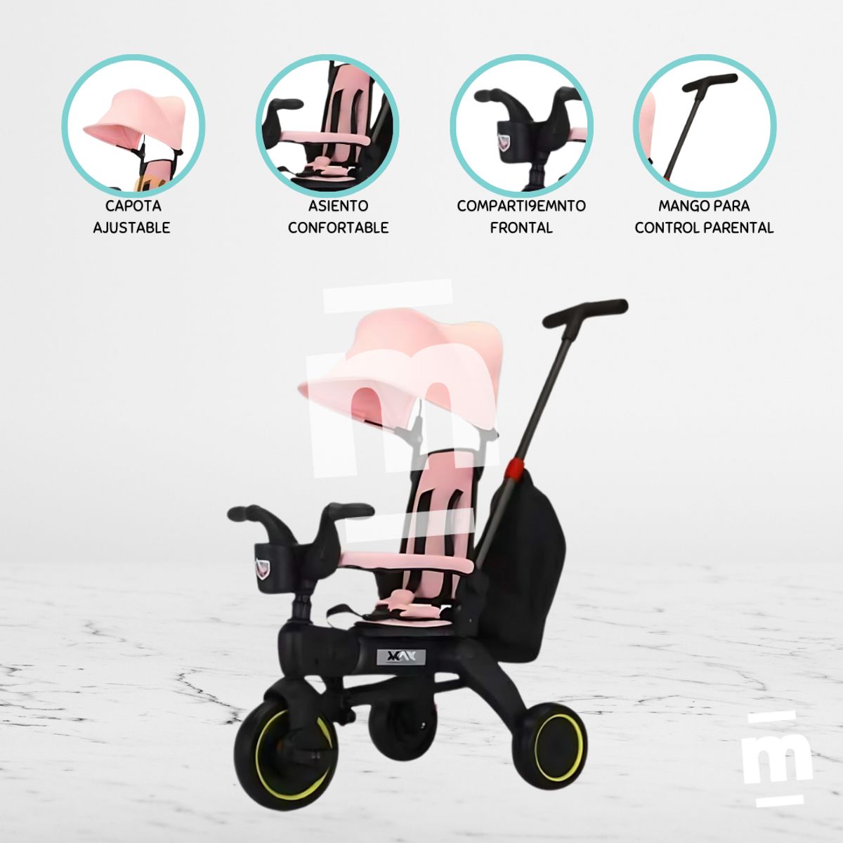 MAX - Triciclo Guiador Plegable para Niños «MAX» Pink