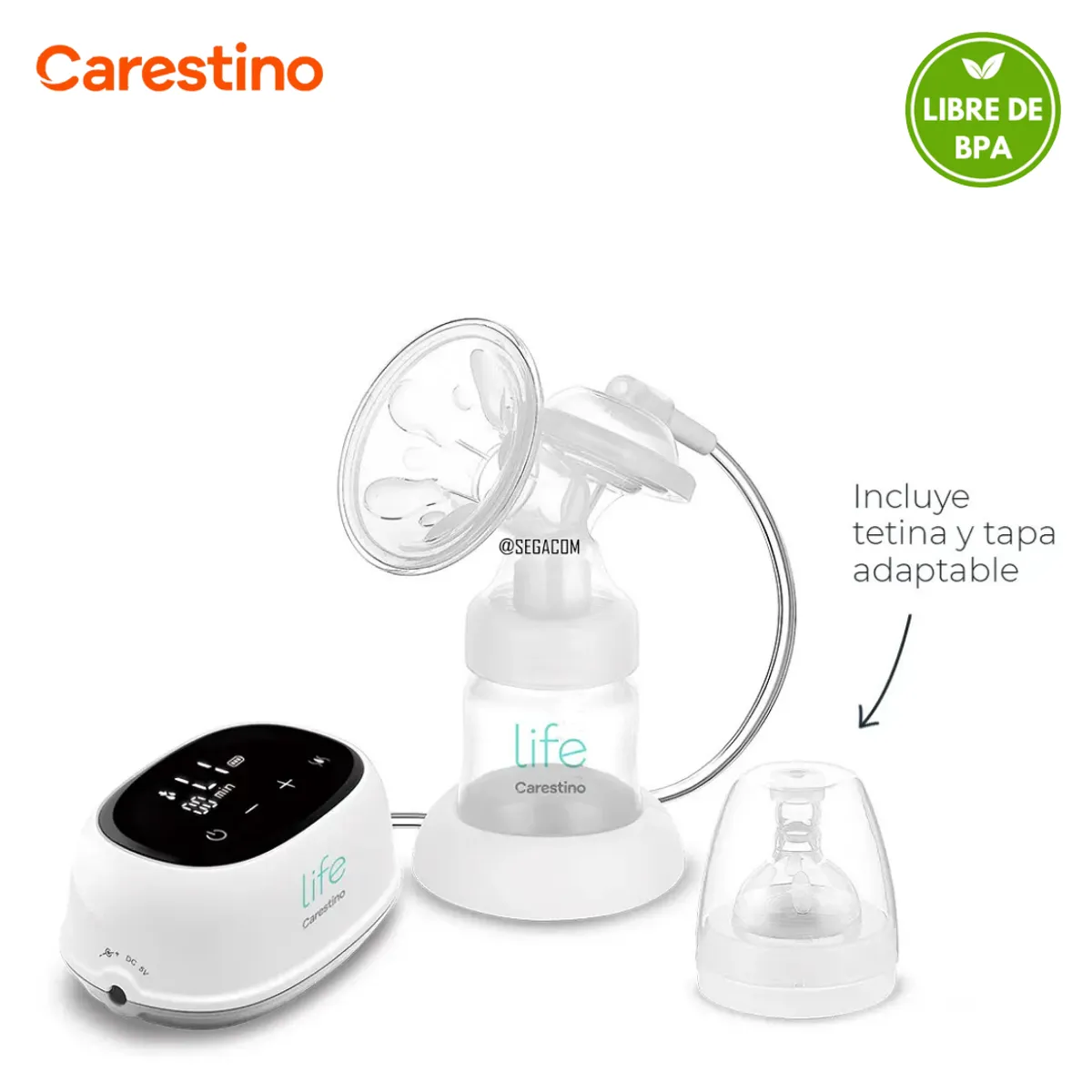 CARESTINO - Extractor de leche Sacaleche Eléctrico CARESTINO -LIFE- Gris