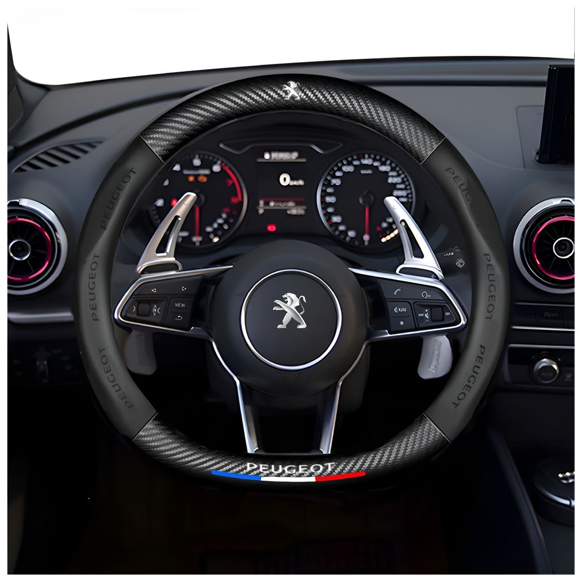 JET - Funda De Volante Premiun Tipo D Para Peugeot  con Fibra