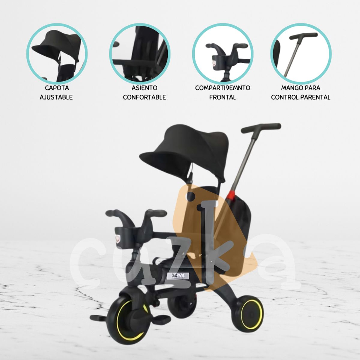 MAX - Triciclo Guiador Plegable para Niños «MAX» Black