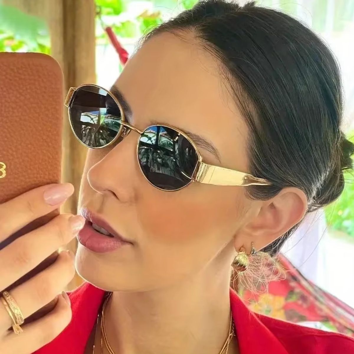 GENERICO - Gafas o lentes ovaladas para mujer de metal de diseño