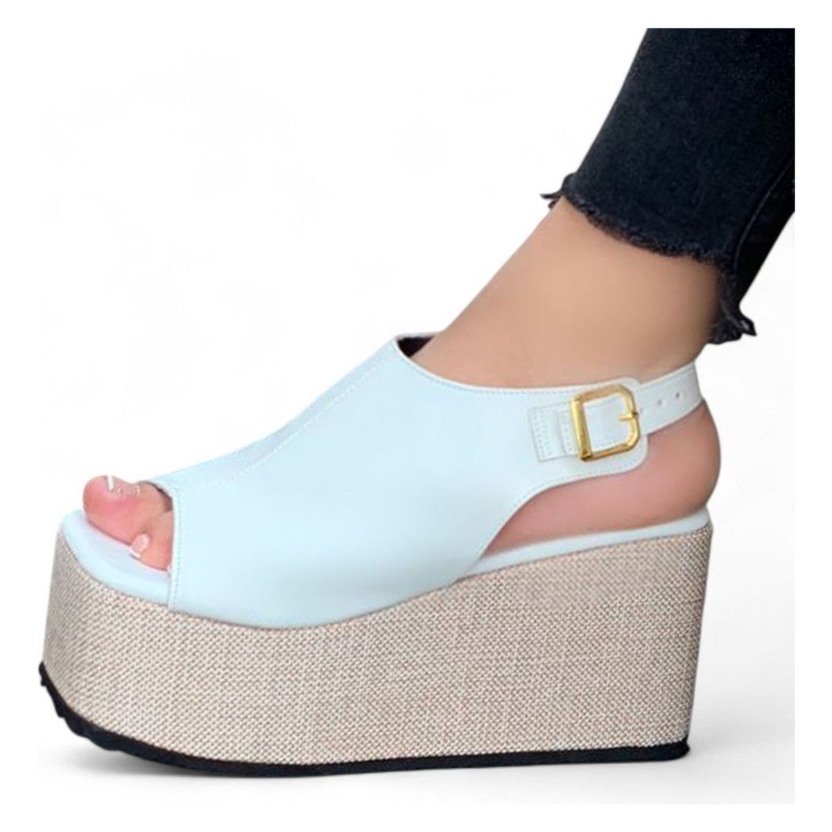 GENERICO - Sandalia Mujer Forrada Plataforma 7 Cm 1431L-55 Color Blanco