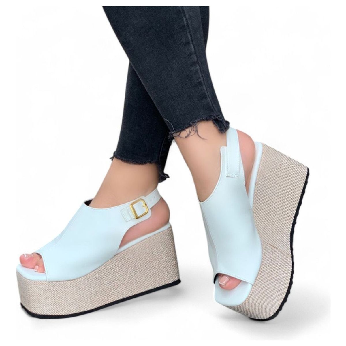 GENERICO - Sandalia Mujer Forrada Plataforma 7 Cm 1431L-55 Color Blanco