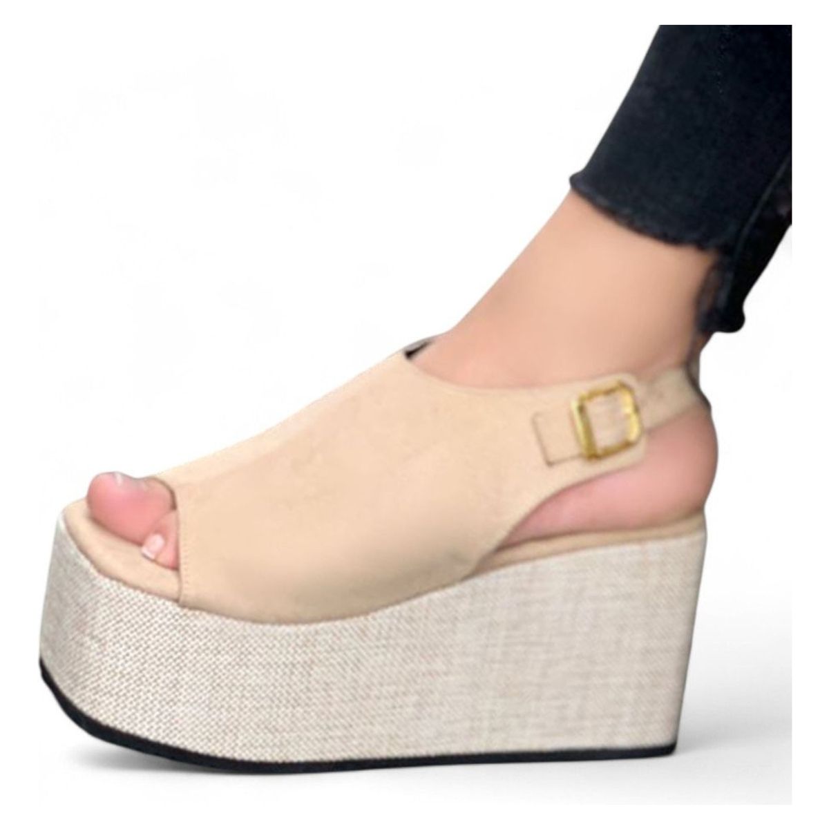 GENERICO - Sandalia Mujer Forrada Plataforma 7 Cm 1431L-55 Color Beige