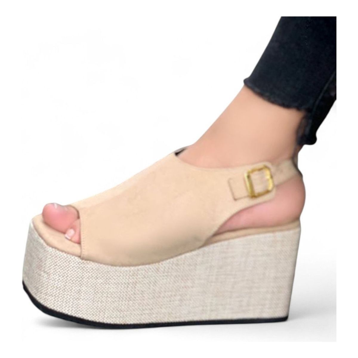 GENERICO - Sandalia Mujer Forrada Plataforma 7 Cm 1431L-55 Color Beige