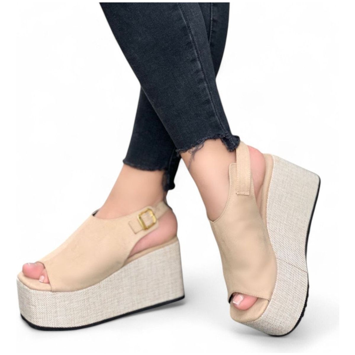 GENERICO - Sandalia Mujer Forrada Plataforma 7 Cm 1431L-55 Color Beige