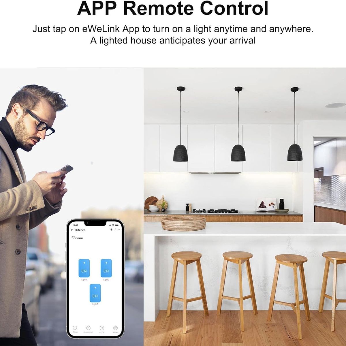 SONOFF - Interruptor Inteligente Sonoff T2 Blanco 3 Botones Wifi