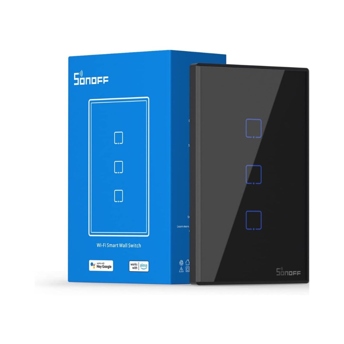 SONOFF - Interruptor de Pared Inteligente Sonoff T3 Negro Wifi 3 Botones