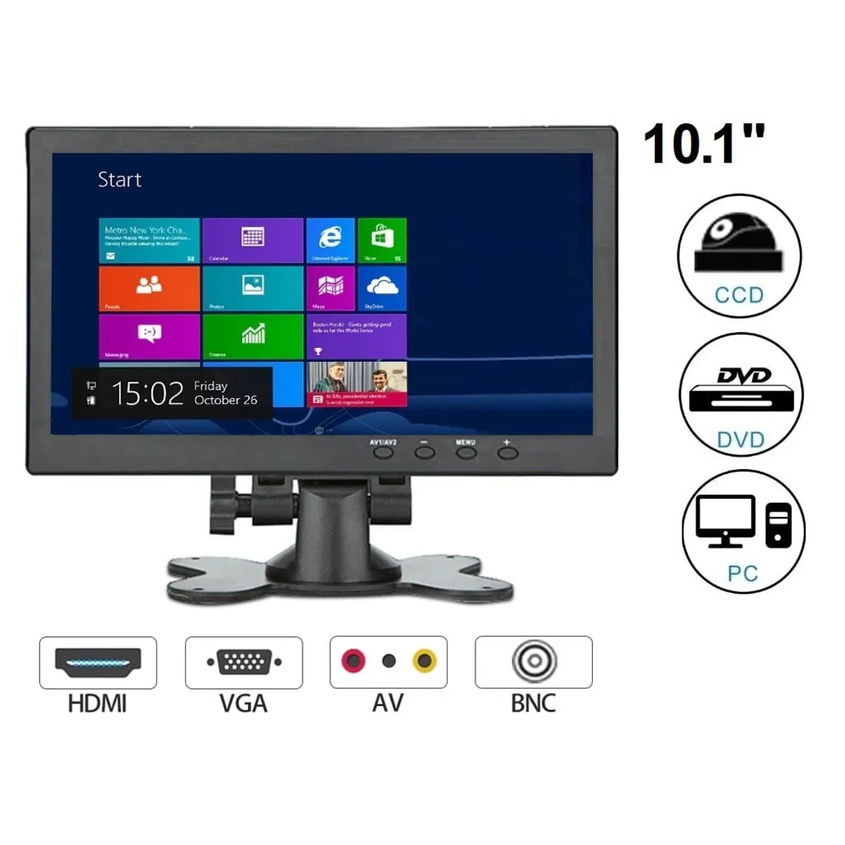 GENERICO - Monitor 10 Pulgadas Hdmi Vga Rca Bnc Pantalla Lcd HD Audio Cctv