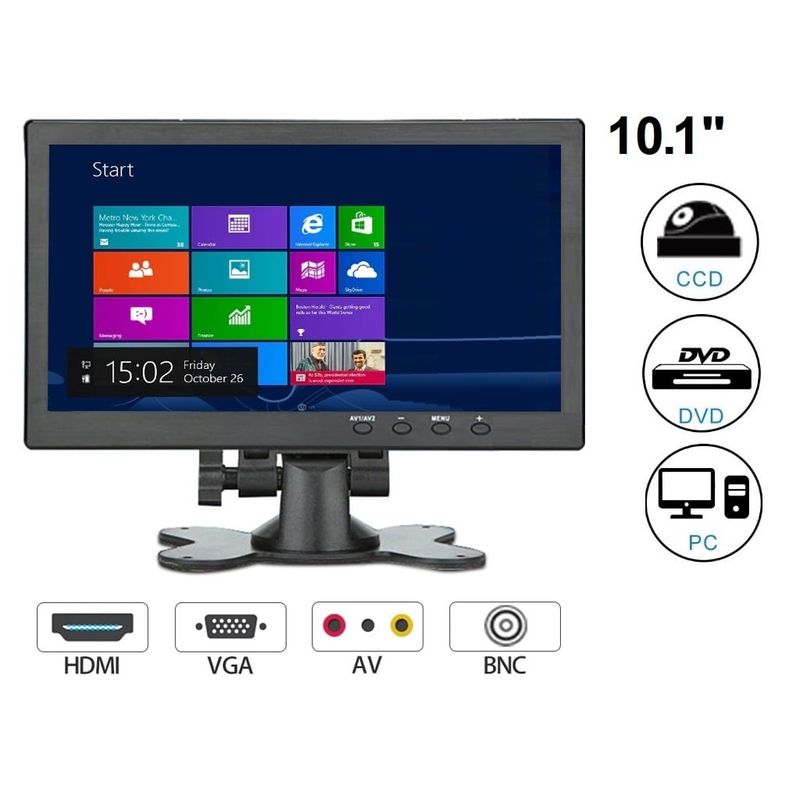 GENERICO - Monitor 10 Pulgadas Hdmi Vga Rca Bnc Pantalla Lcd HD Audio Cctv