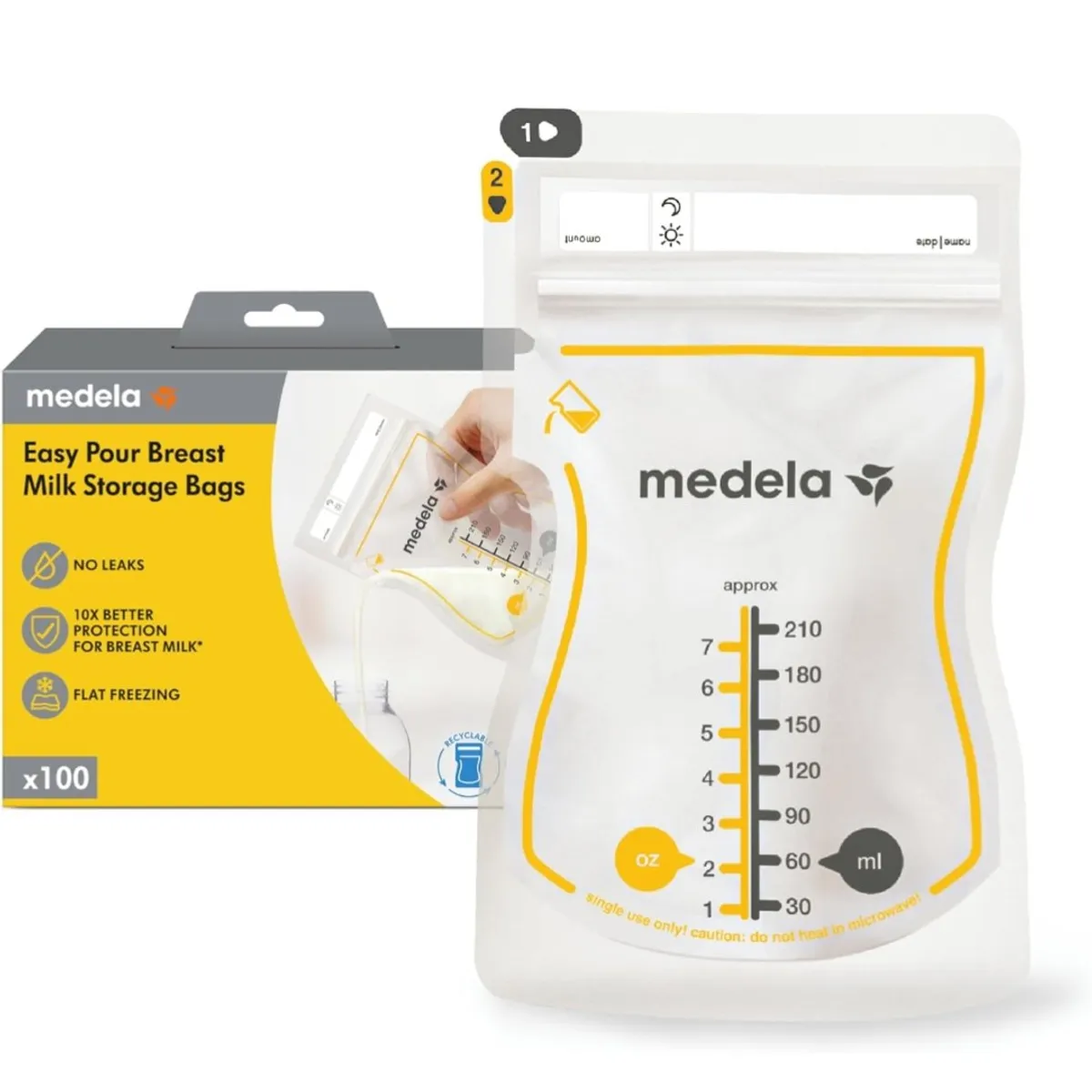 MEDELA - Bolsas de almacenamiento de leche materna 100 uds (7 oz)