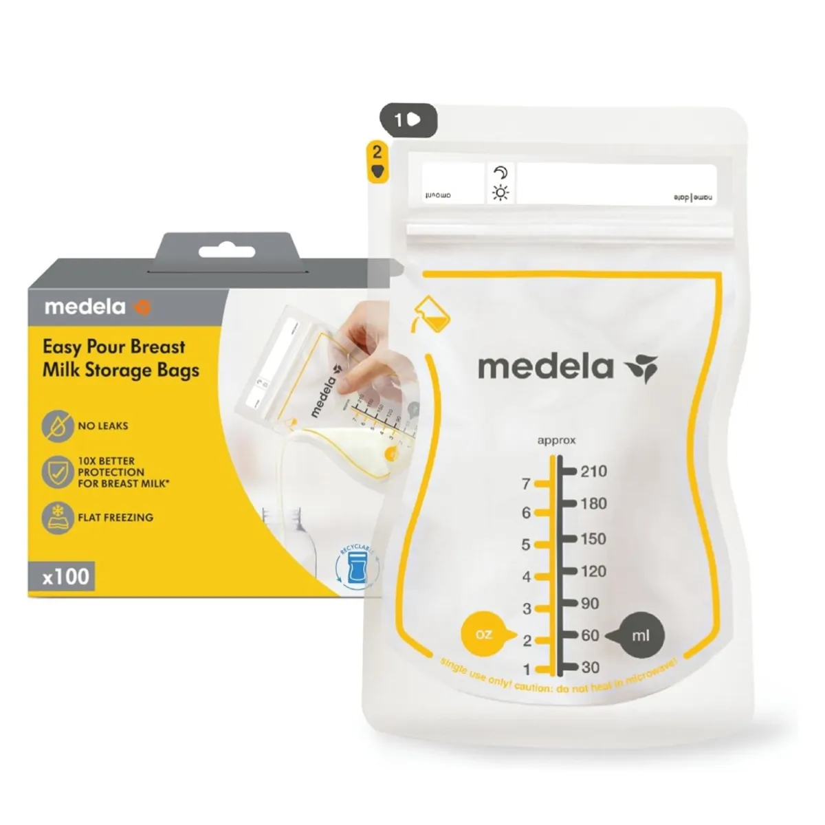 MEDELA - Bolsas de almacenamiento de leche materna 100 uds (7 oz)