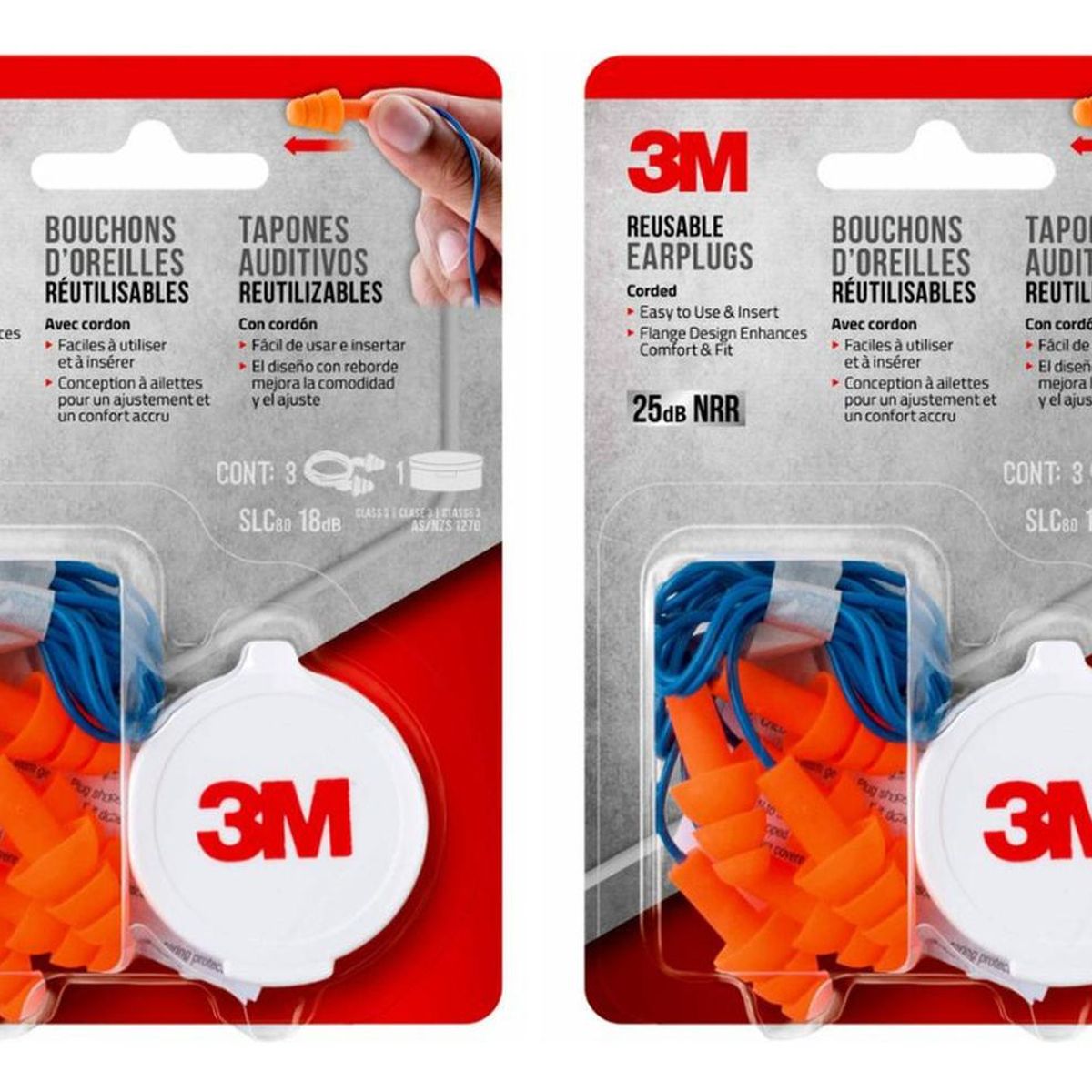 3M - Pack X2 Tapones 3M Para Los Oídos Reutilizables 90716H3-Dc