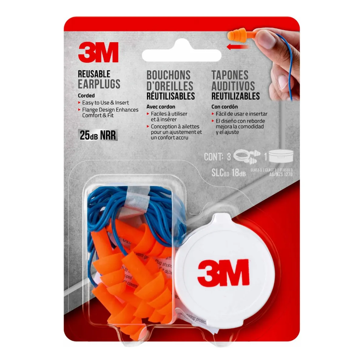 3M - Tapones Auditivos 3M Reutilizables con Cordón