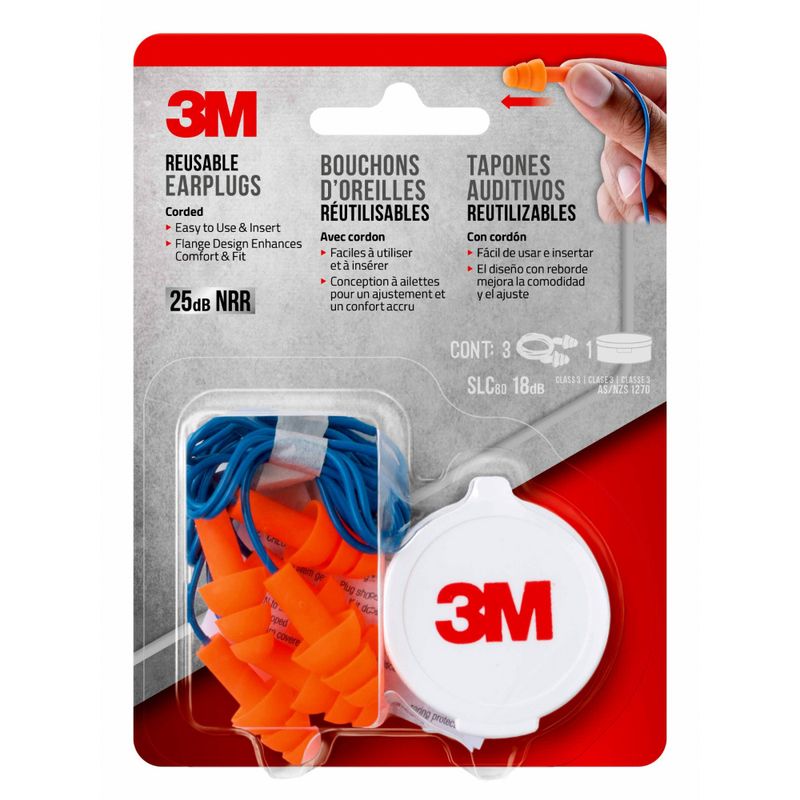 3M - Tapones Para Los Oídos 3M Reutilizables Con Cable 90716H3-Dc