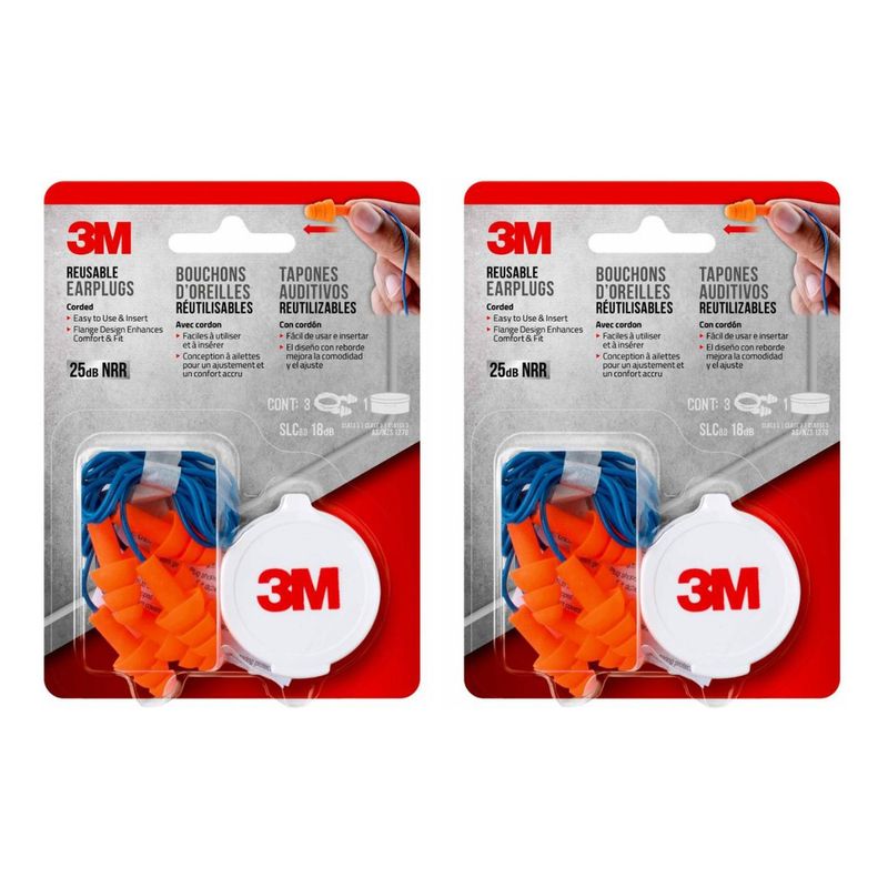3M - Pack X2 Tapones 3M Para Los Oídos Reutilizables 90716H3-Dc