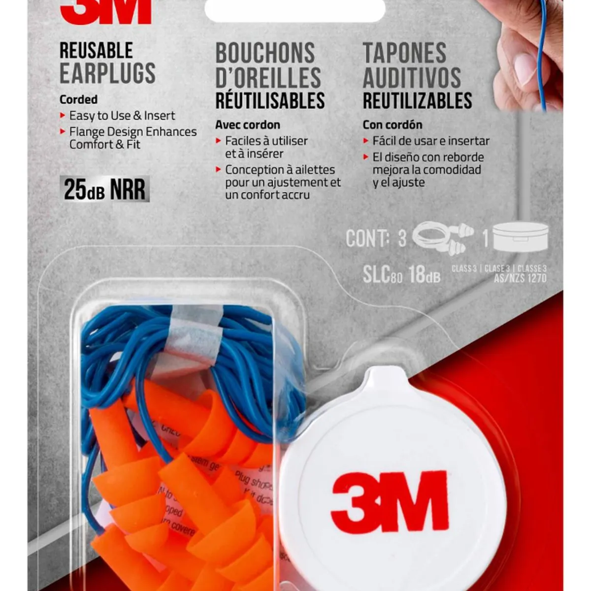 3M - Tapones Auditivos 3M Reutilizables con Cordón