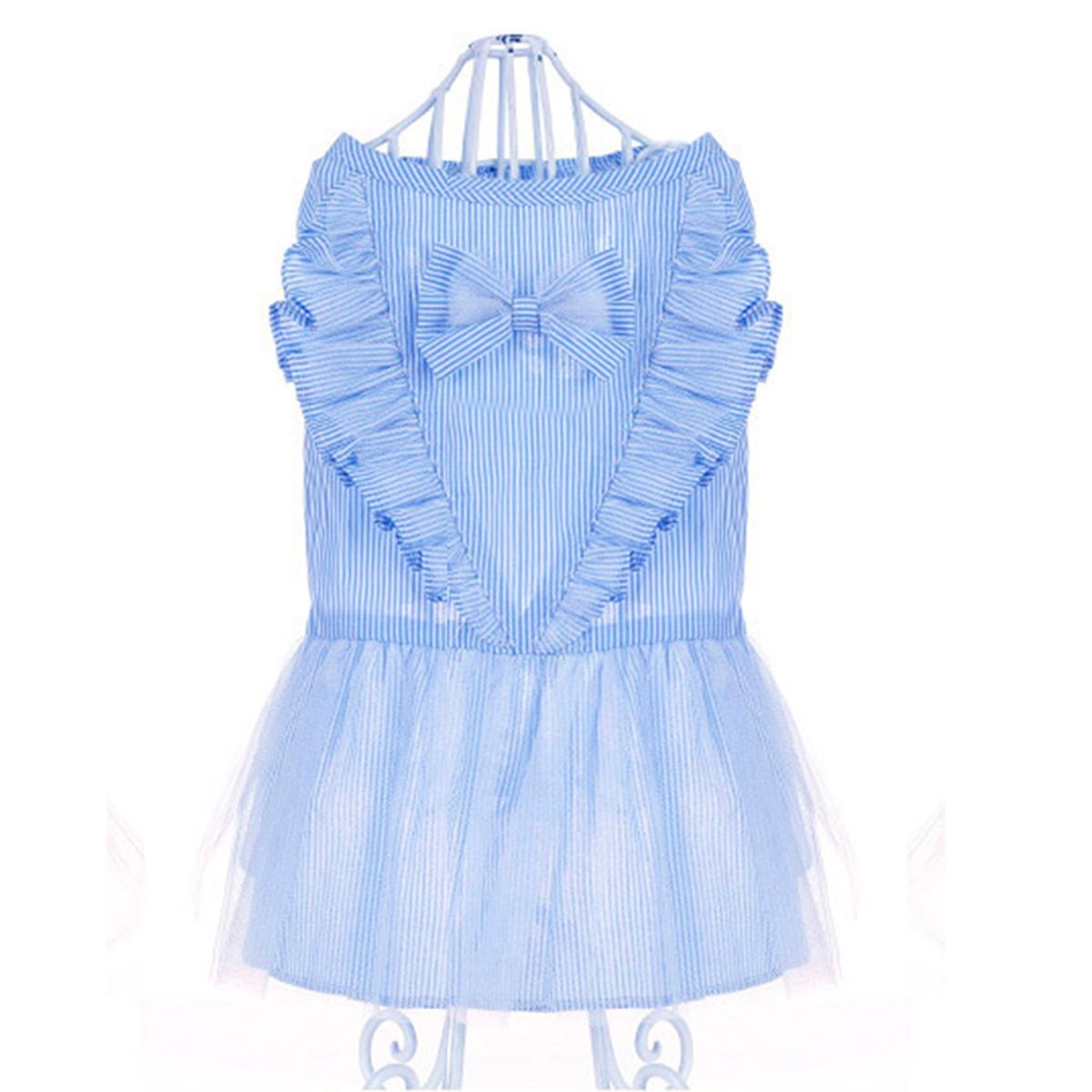 GENERICO - VESTIDO MASCOTA TUL RAYAS Y RUFFLE RAYAS AZULES TALLA S