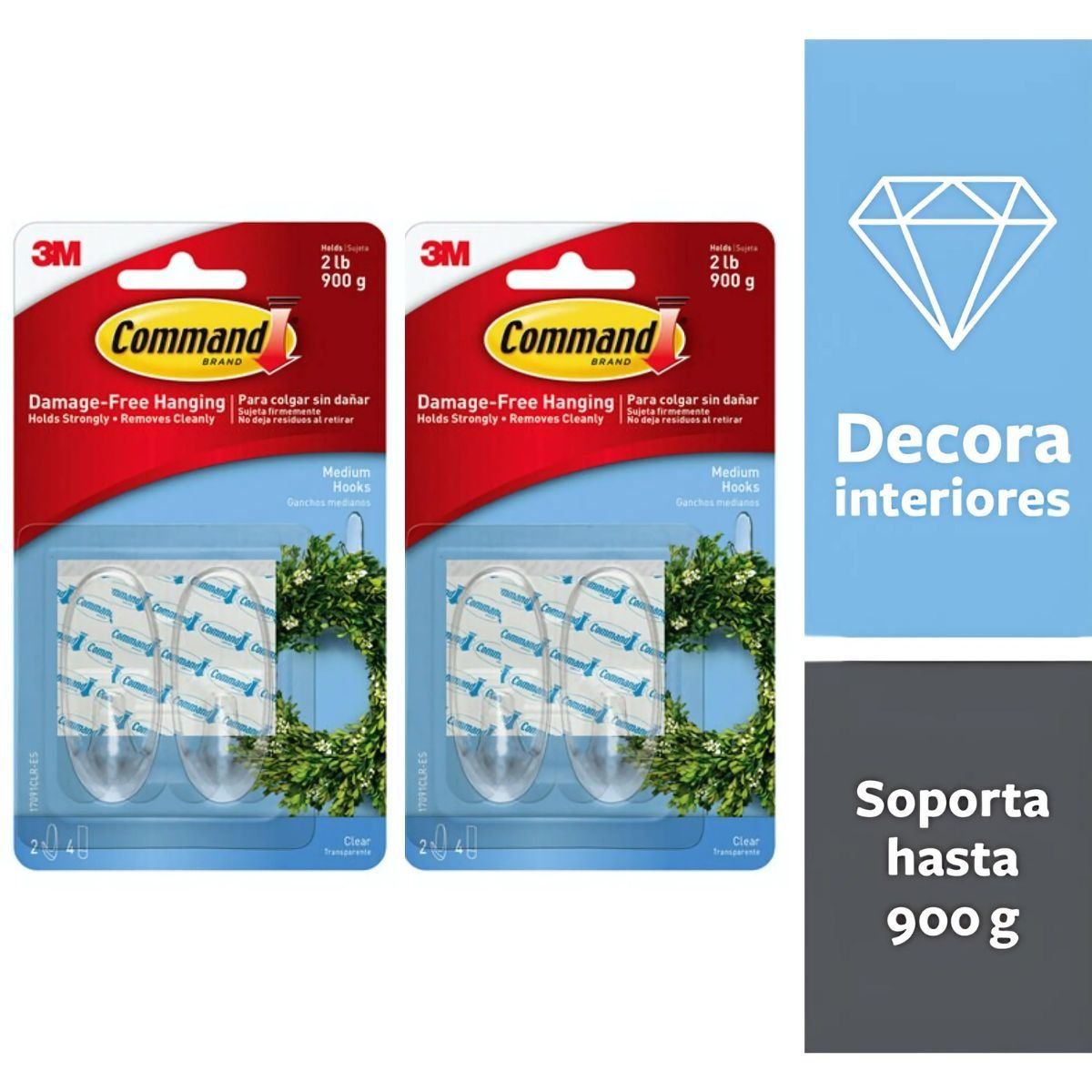 3M - Pack x2 Gancho Command Clear Mediano 17091 x2