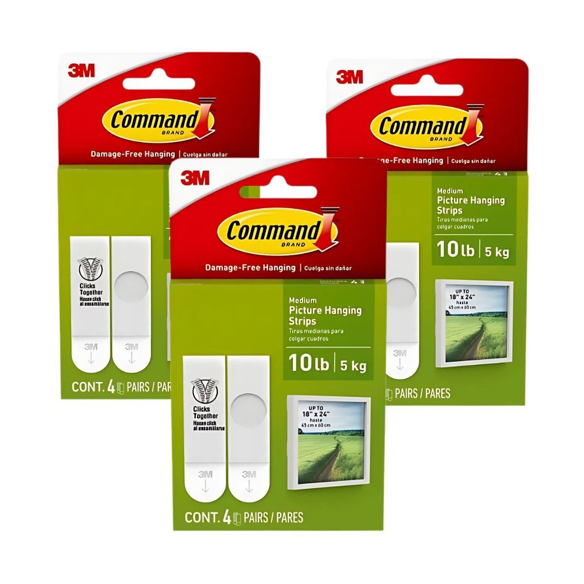 3M - Pack x3 Tiras Command Sujetador Mediano Blanco 17201ES