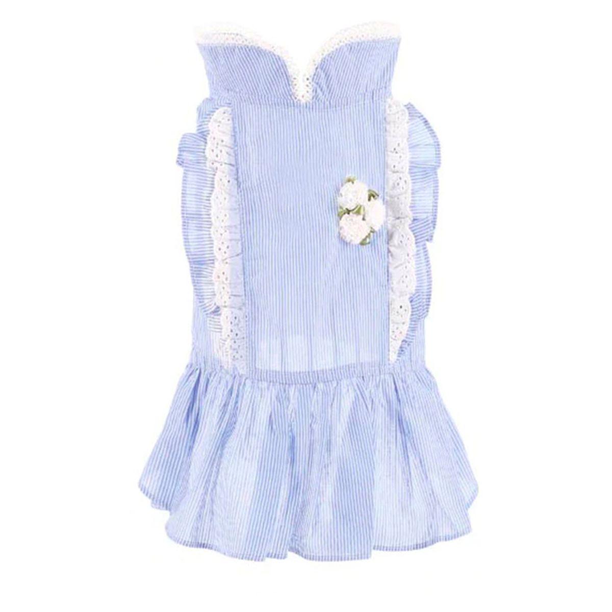 GENERICO - VESTIDO MASCOTA RAYAS AZULES Y RUFFLE RECTO TALLA XL