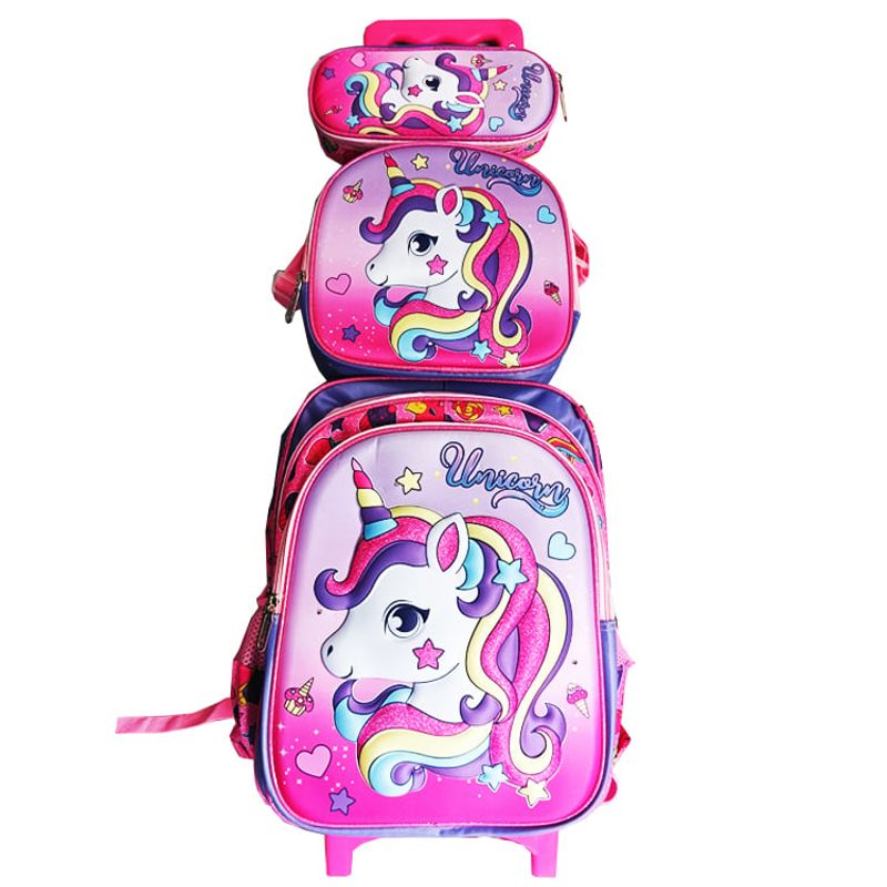 GENERICO - Mochila Lonchera y Cartuchera Oficio 3Pzas Relieve y Luces Unicornio