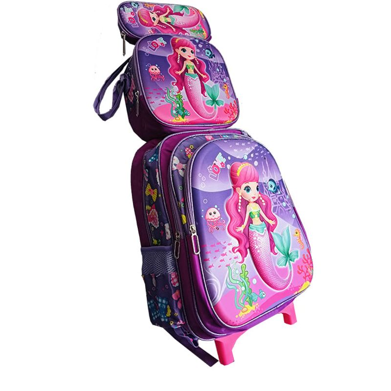 GENERICO - Mochila Lonchera y Cartuchera Oficio 3Pzas Con Carrito Sirena Lila