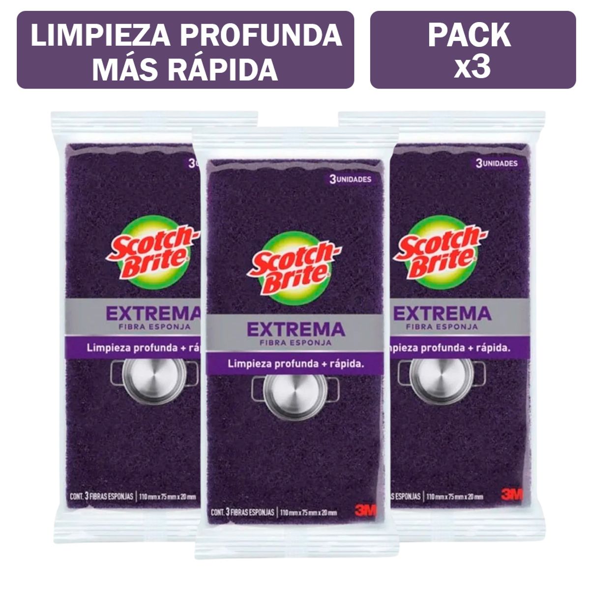 SCOTCH BRITE - Pack X3 Esponja Scotch Brite Extrema X3