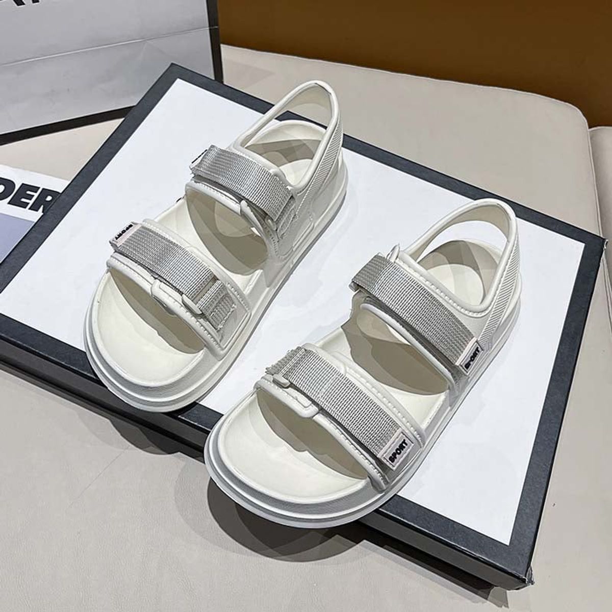 SHANDIAN - Sandalia Mujer De Primavera Verano Beige