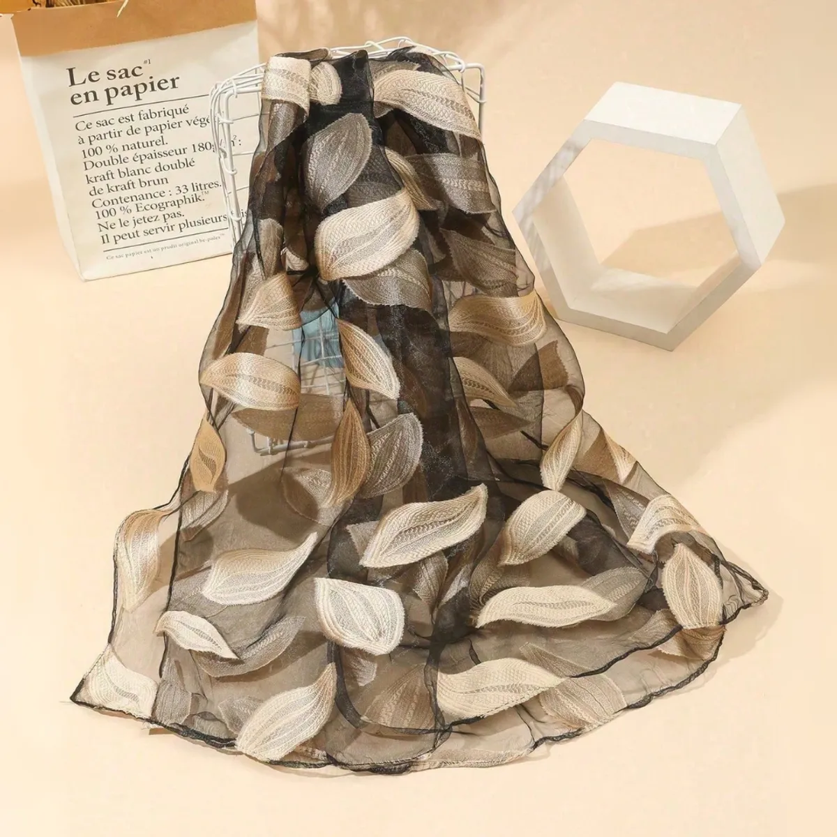 KAST PE - Pañoleta Bufanda Rosaura Beige de 175x70cm