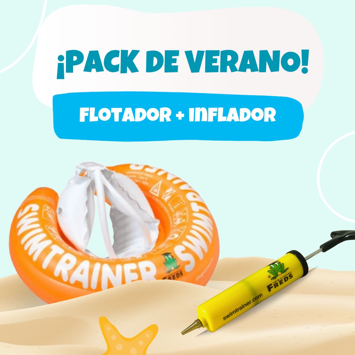 SWIMTRAINER - Pack Verano (Flotador Swimtrainer Naranja 1 a 3 años + Inflador)