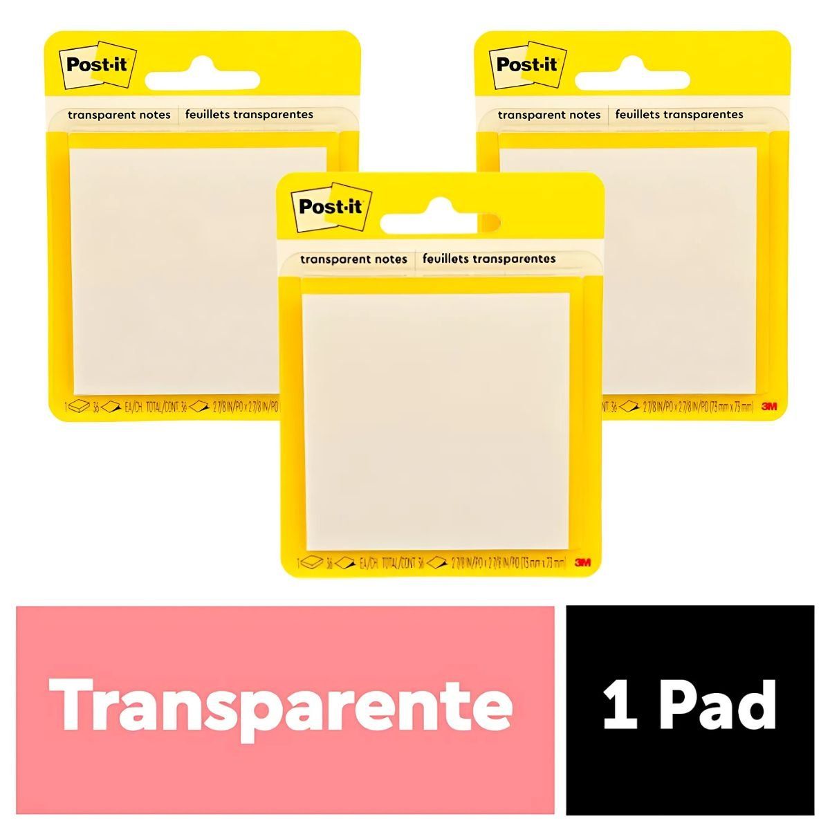 3M - Pack X3 Notas Adhesivas Post-It Transparentes 73Mm X 73Mm