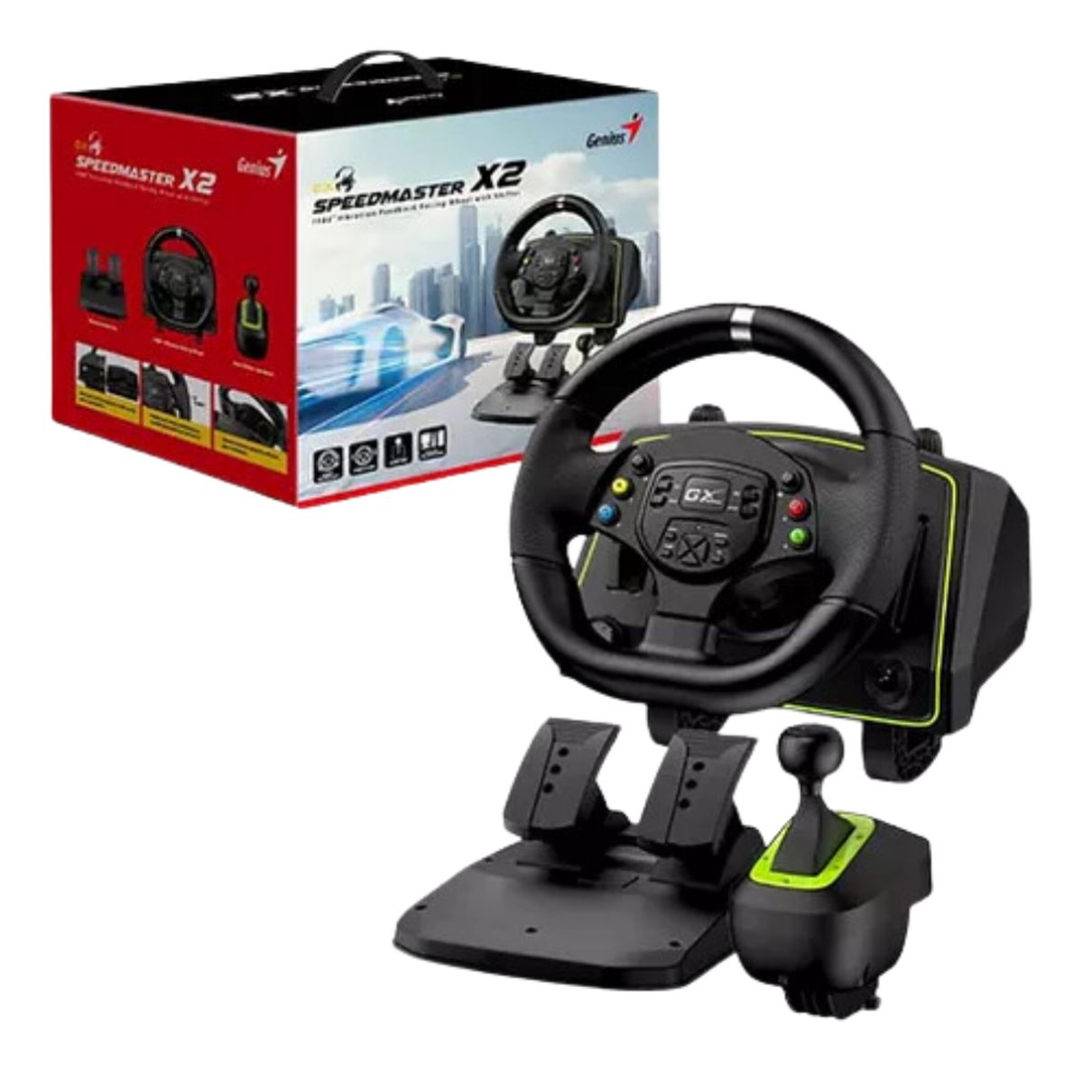 GENIUS GX - Timón + Pedal + Palanca Genius Gx Speed Master X2 Dual Motor Ps4